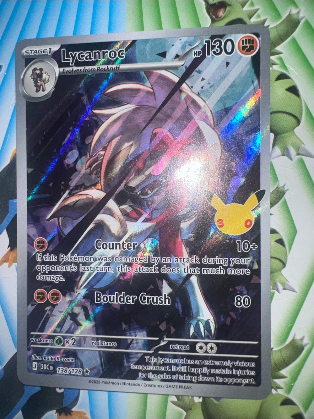 Pokemon Lycanroc Holo Card - Black, Blue, Silver ✨✨✨